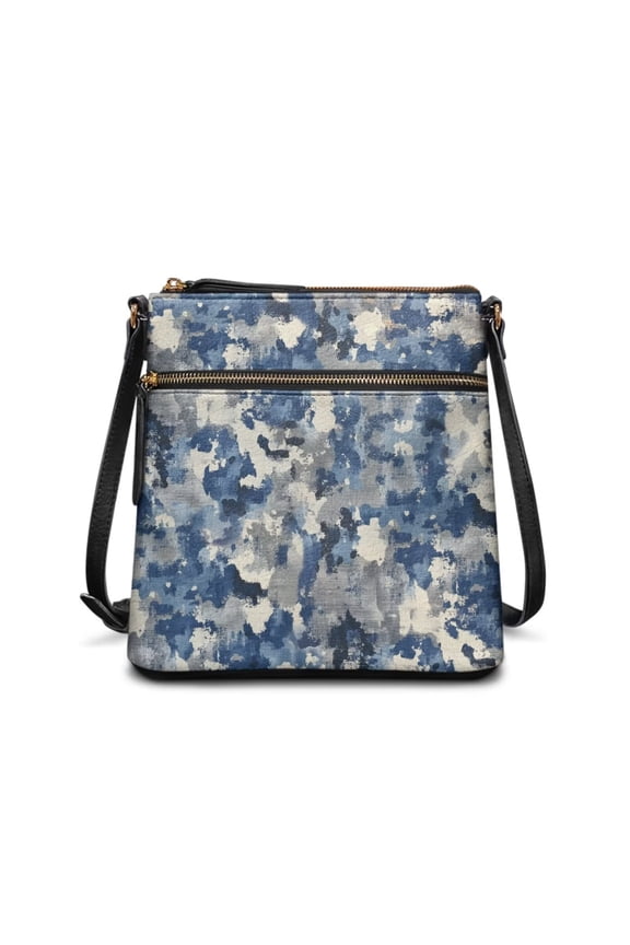 Camouflage Blue Crossbody Bags for Women Leather Sling Handbags Ladies Lightweight Medium Cross body Purses Handbags Fashion Zipper Purses For Women