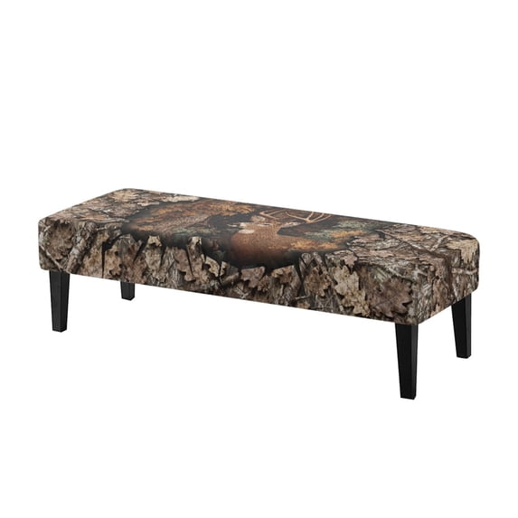 Chririnla Camouflage Deer Pattern Polyester Spandex Long Bench Slipcover with Anti Pet Hair, Scratch Resistant Machine Washable Long Bench Protector for Bedroom