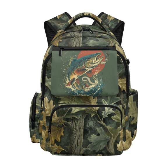 Chririnla Camouflage Oak Leaf Lightweight School Backpack for Elementary School High School, Multi-Pocket Smooth Zippers Polyester Bookbag