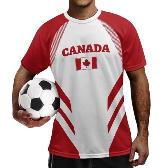 Chririnla Canada Flag Pattern Men and Youth Soccer Fans Jersey Classic Football Shirts Quick Dry Short Sleeve Athletic Shirt Breathable Outdoor Summer T-Shirt S-4XL