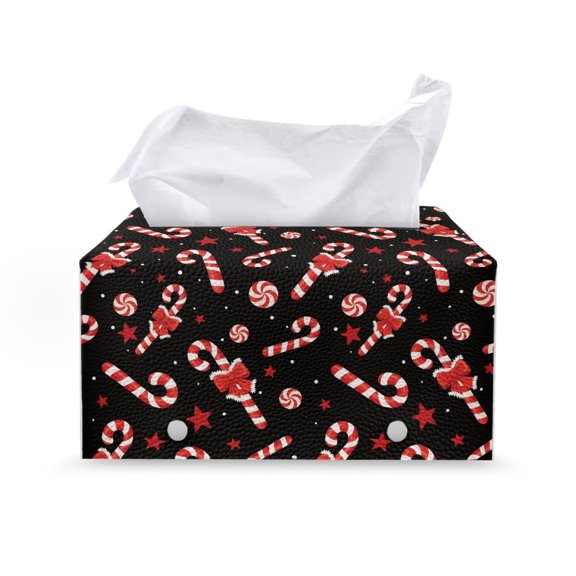 Chririnla Candy Cane Christmas Pattern Waterproof Rectangular Tissue Box Covers for Women, Bottom Belt Rectangle Tissue Box Cover for Car Office