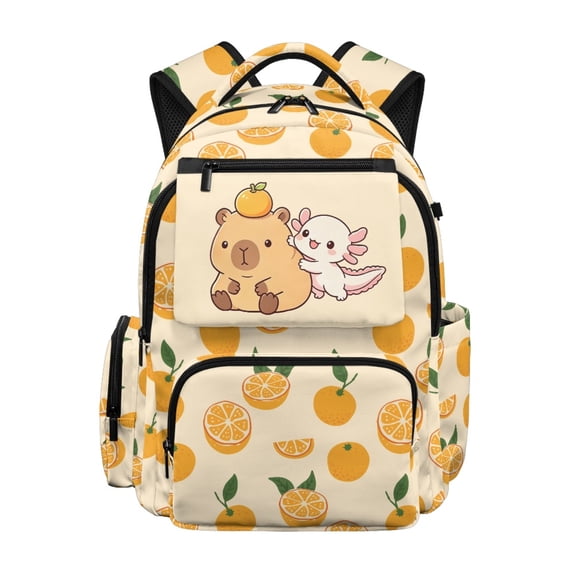 Chririnla Capybara Axolotl 17 Inch Kids Backpack with Durable Polyester, Lightweight Casual Daypack for Elementary School Travel