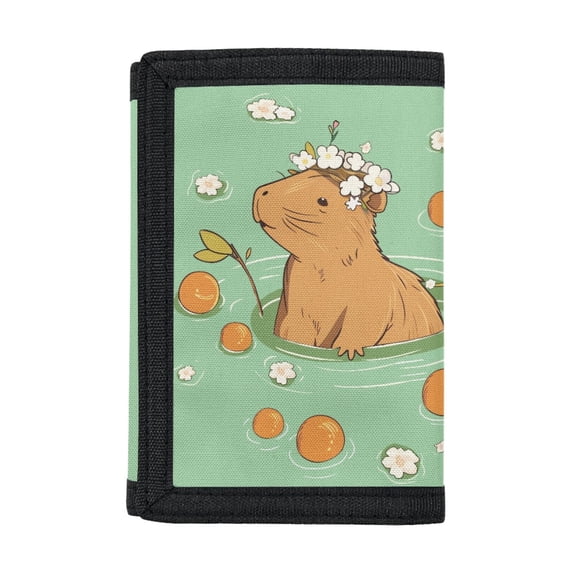 Chririnla Capybara Citrus Pattern Wear-Resistant Children's Wallet, Elastic Polyester Kids Trifold Wallet Large Capacity Trifold Card Wallet for Outdoor Sports School