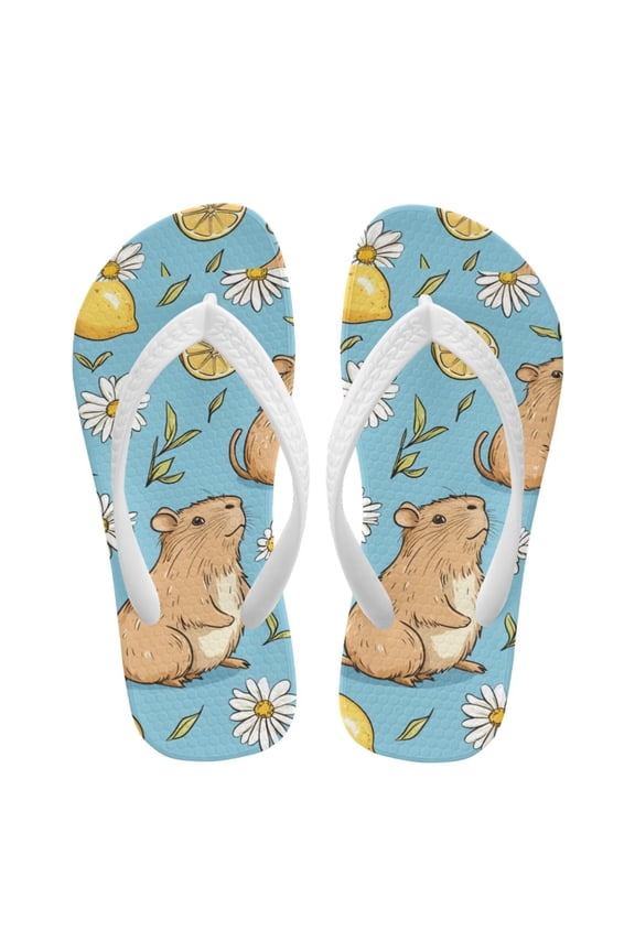 Capybara Lemon Flip Flops for Girls Cute Summer Sandals Quick Dry Kids Slide Thong Sandals for Indoor&Outdoor