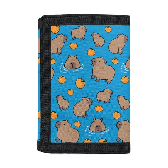 Chririnla Capybara Orange Pattern Trifold Card Wallet, Polyester Children's Wallet for Sports, Compact Slim Coin Bags