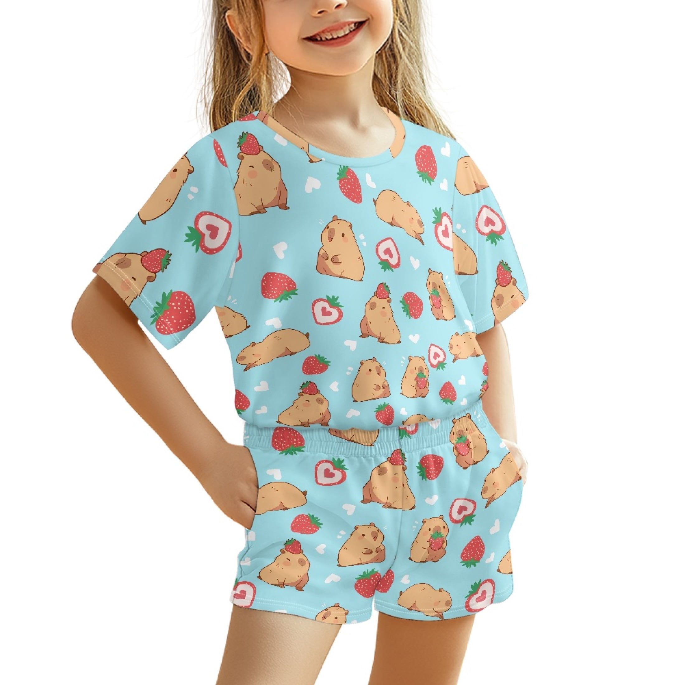 Chririnla Capybara Strawberries Summer Short Sets for On The Go Indoor ...