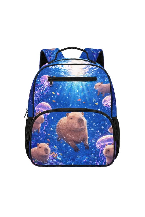 Capybara Underwater Theme Preschool Backpack Polyester Top Handle Breathable Preschool Toddler Backpack for Kids