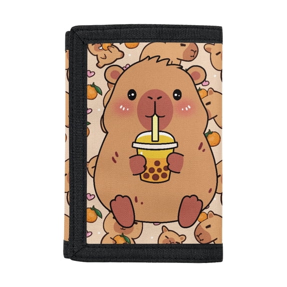 Chririnla Capybaras Trifold Card Wallet for Travel, Polyester Clutch Wallet with Slim Foldable Children Wallets