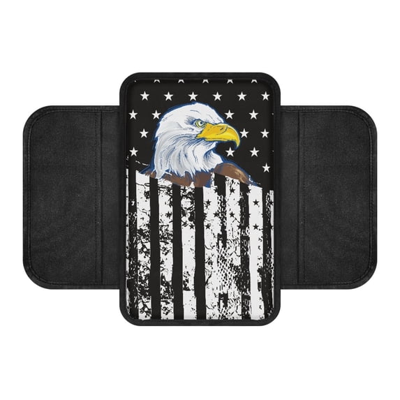 Chririnla Car Armrest Console Cover Bald Eagle Distressed American Flag Print Anti-Scratch Auto Armrest Cover Protector Truck, Soft Auto Console Covers