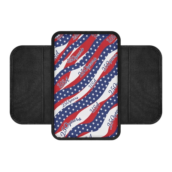 Chririnla Car Armrest Seat Box Cover USA Bald Eagle Flag Pattern Non Slip Car Armrest Cover Van, with Pockets Car Armrest Middle Box Pad