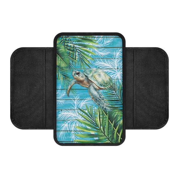 Chririnla Car Center Console Cushion Pad Sea Turtle Tropical Print Soft Auto Center Console Cover SUV, with Pockets Car Arm Rest Covers
