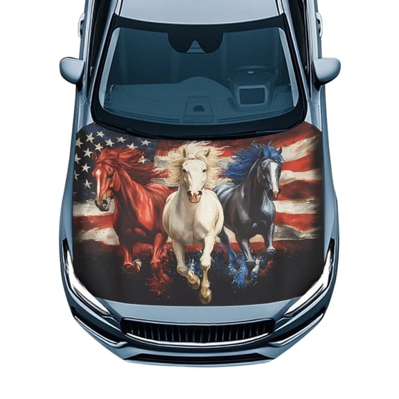 Chririnla Car Hood Cover All Weather Protection Removable Decorate Accessories American Flag Horse Bonnet Banner Hood Wrap Blanket, Easy to Install