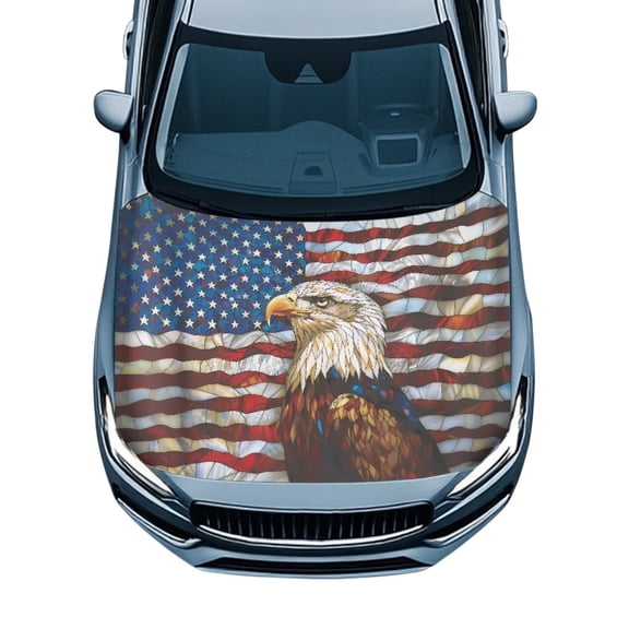 Chririnla Car Hood Cover Elastic Hood Cover Protector Exterior Accessories Stretch Covers Suitable for Most Cars All Weather Protection(American Flag Eagle)