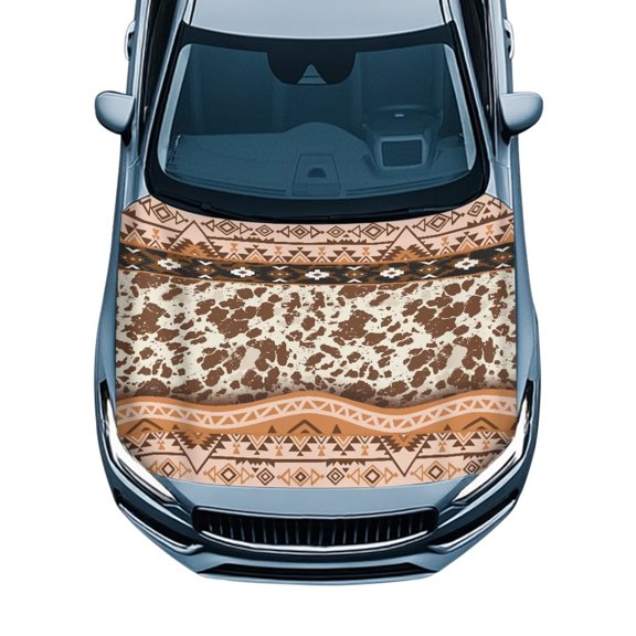 Chririnla Car Hood Cover Removable Portable Accessories Decoration Auto Bonnet Banner Universal Fit for Most Cars, SUV and Trucks, Aztec Tribal Cow Spot