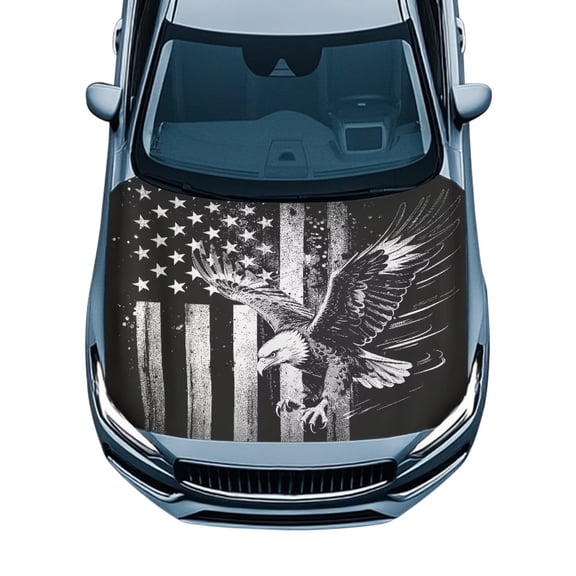 Chririnla Car Hood Cover Windproof Heat-Resistant Hood Wrap Vehicles Decorate for Trucks, Car, SUV Exterior Accessories, Black Flag Eagle