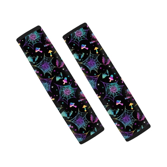 Chririnla Car Seat Belt Pads Breathable Auto Seat Belt Protector Polyester Soft, Suitable for Cars Truck, Neon Spider Web