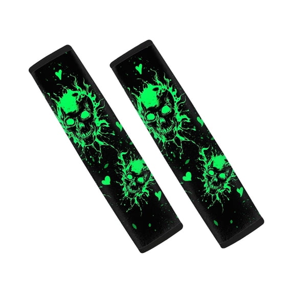 Chririnla Car Seat Belt Pads Comfortable Polyester, Compatible with, Suitable for Sedan, Green Skull Heart