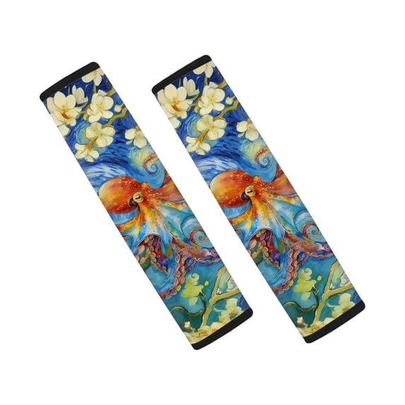 Chririnla Car Seat Belt Pads Interior Decor Seat Belt Shoulder Pad Polyester Easy Magic Tape, Suitable for Sedans SUV, Artistic Octopus Underwater Painting Print