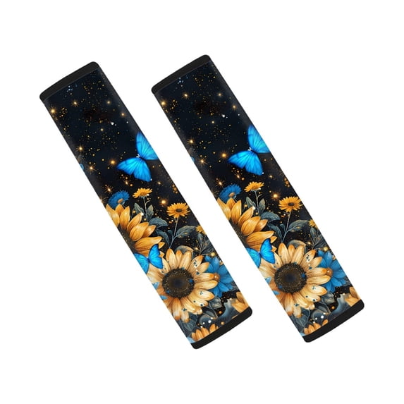 Chririnla Car Seat Belt Pads Magic Tape Seat Belt Shoulder Pad Polyester Soft, Suitable for SUV Truck, Butterfly Sunflowers Pattern