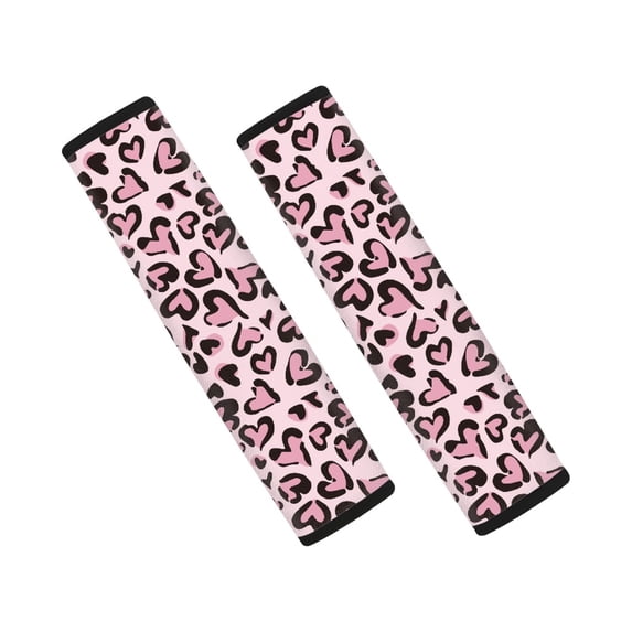 Chririnla Car Seat Belt Pads Skin-Friendly Polyester, Compatible with, Suitable for Cars, Pink Heart Leopard Print