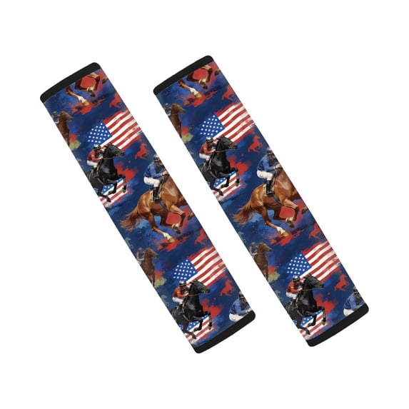 Chririnla Car Seat Belt Pads Soft Seat Belt Shoulder Pad Polyester Fabric Comfortable, Suitable for Auto Cars, American Flag Horse Racing Theme