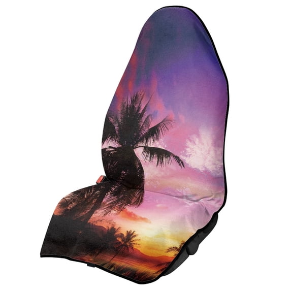 Chririnla Car Seat Towel Cover, Compatible with Truck Seat and Van, Terry Cloth Car Seat Cover for Trucks Cars, Tropical Sunset Palm Tree