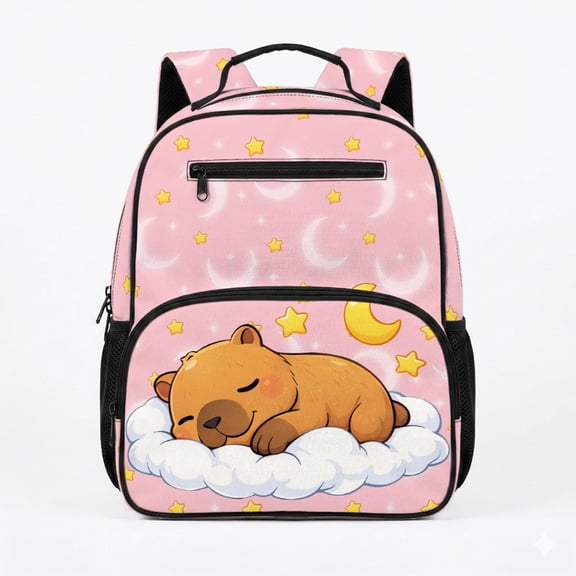 Chririnla Cartoon Capybara on Cloud with Moon & Star Pattern Preschool Backpack for Toddler, Polyester Lightweight Lightweight Daypack for Travel Kindergarten