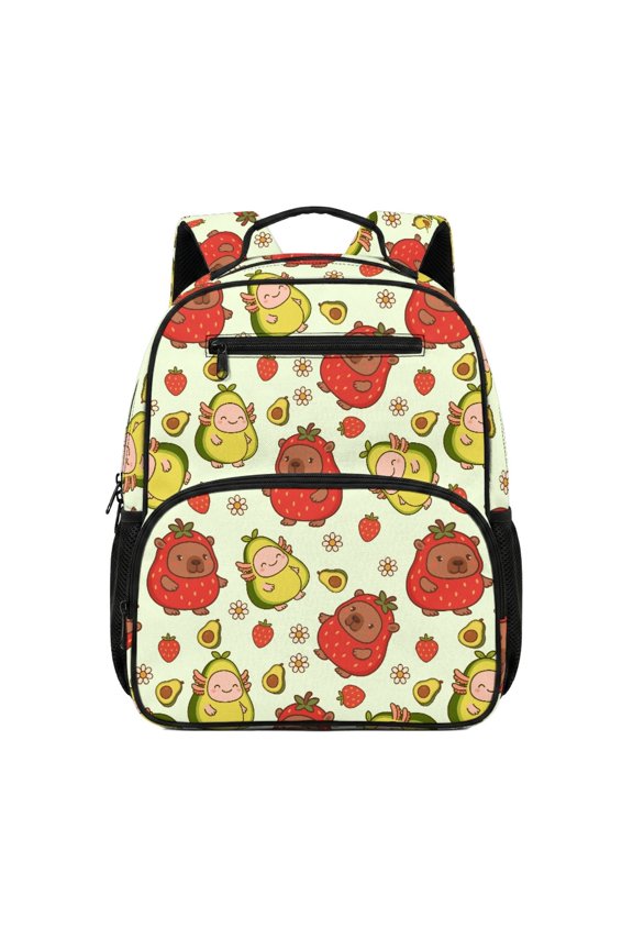 Cartoon Capybara & Fruit Pattern Preschool Backpack Polyester Wear Resistant Lightweight Toddler Preschool Polyester Backpack for Boy