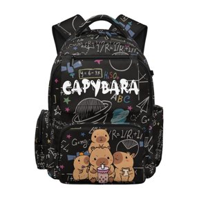 Chririnla Cartoon Capybara with Math & Science Formula Print School Bag with Lightweight Multi-Pocket Daypack, Durable 17 Inch School Backpack for Back to School Middle School Primary School