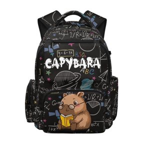 Chririnla Cartoon Capybara with Math & Science Formula Print Waterproof School Backpack for Elementary Daily Use, Breathable Multi-Pocket 600D Polyester Bookbag
