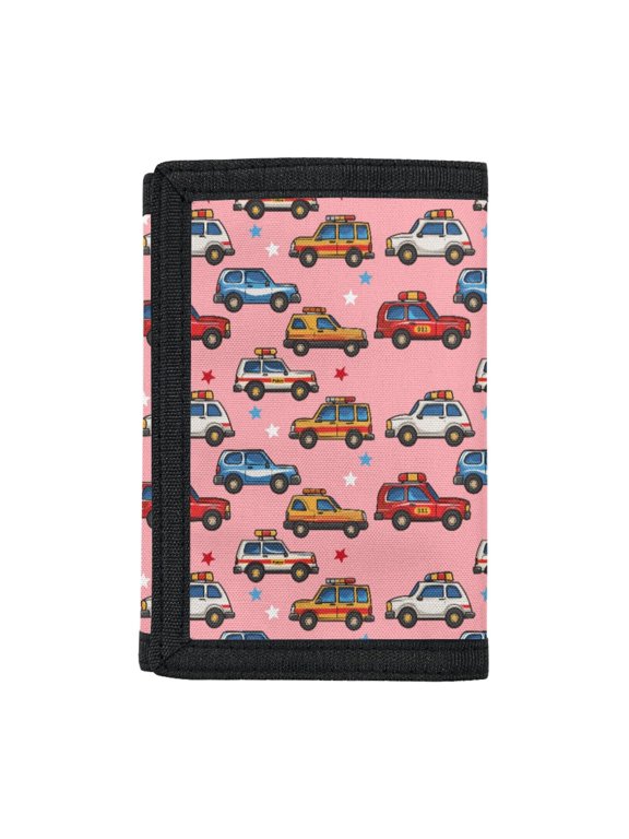 Cartoon Emergency Car Youth Wallet for Sports, Elastic Polyester Foldable Wallet with Zipper Closure, Wear-Resistant Card Holder for Outdoor Use