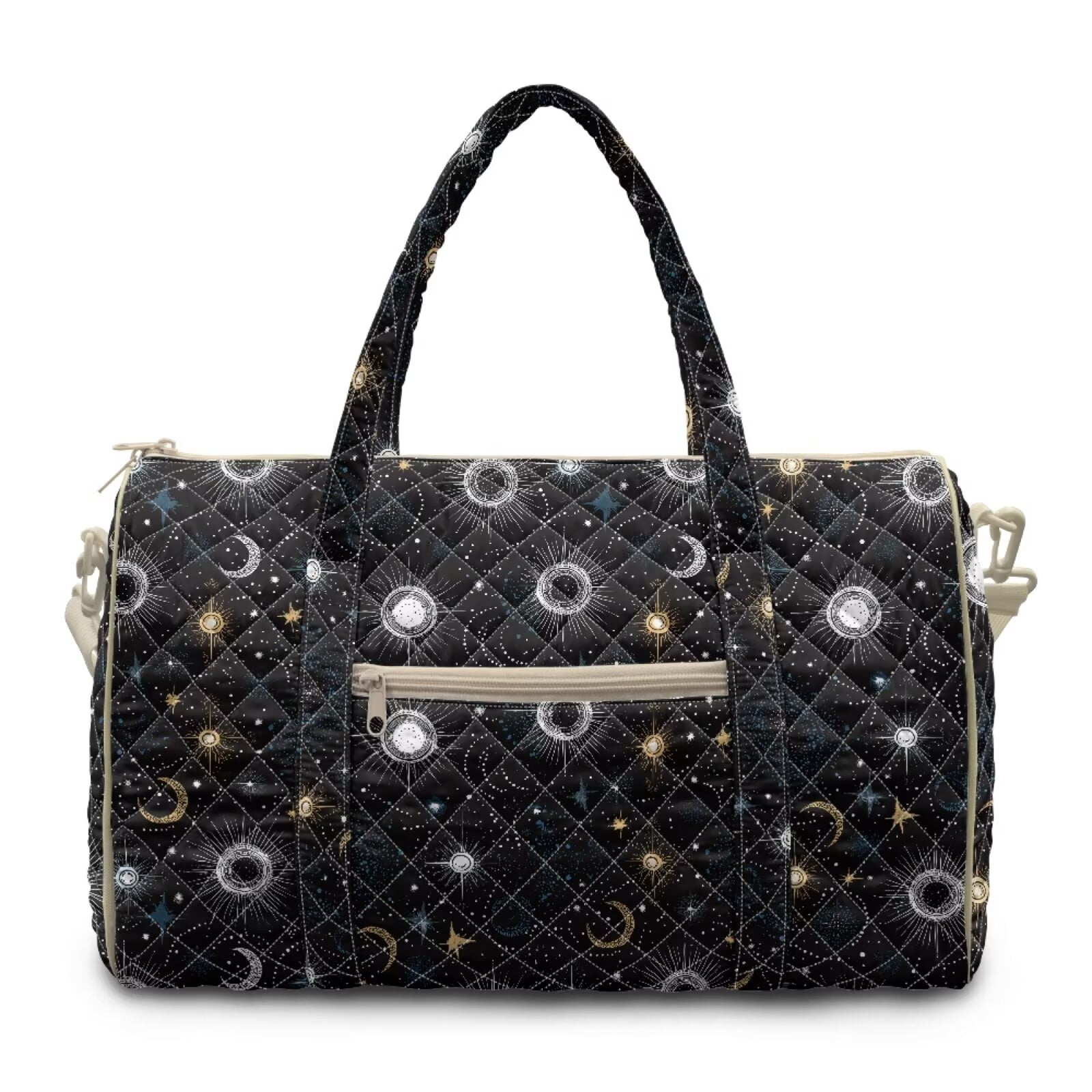 Chririnla Celestial Sun, Moon & Star Print Stylish Travel Bags with Separate Compartment Design & Zipper Pocket Weekender Bag with Strap Fits Weekend Outings