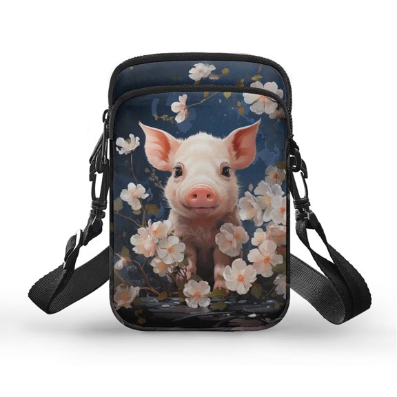 Chririnla Cell Phone Purse with Floral Pig Design, Double Zipper Crossbody Bag, Adjustable Strap Small Purse for Daily Use and Travel