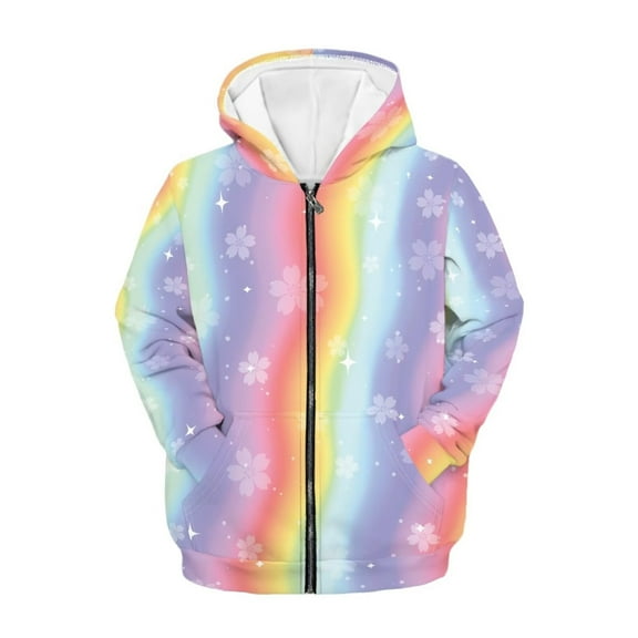 Chririnla Cherry Blossom Rainbow Girls Long Sleeve Hooded Pullover Lightweight with Pockets Trendy Comfy Top for Teens Fall Size 14-16