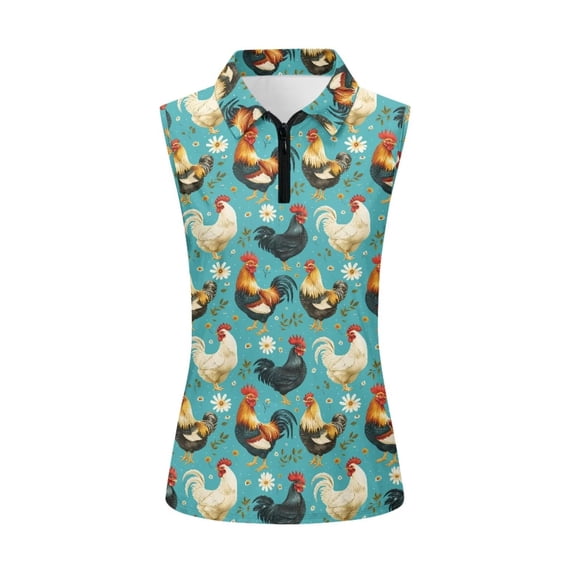 Chririnla Chicken Women's Golf Shirt Collared Tennis Tank Top 1/4 Zip Quick Drying Golf T-Shirt Summer V Neck Sport Top
