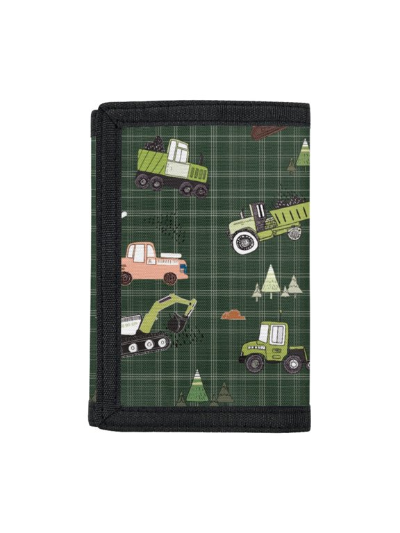 Children's Wallet Green Tractor Print Thin Kids Trifold Wallet for Outdoor Sports, Elastic Polyester Easy Access Youth Wallet
