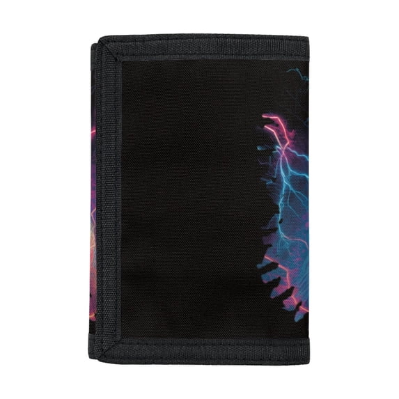 Chririnla Children's Wallet Neon Lightning Lion Print Lightweight Trifold Card Wallet for Sports, Elastic Polyester Compact Kids Trifold Wallet