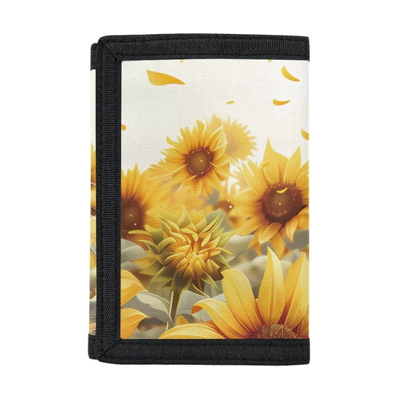 Chririnla Children's Wallet Sunflower Cat Print Compact Trifold Card Wallet for Outdoor, Polyester Foldable Kids Trifold Wallet