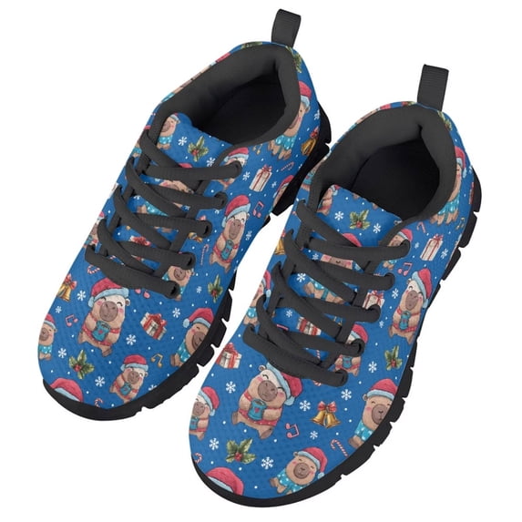 Chririnla Christmas Capybara Shoes for Boys Size 2.5 Kids Xmas Sneakers Outdoor Athletic Running Shoes Girls Slip on Tennis Walking Shoe with EVA Sole