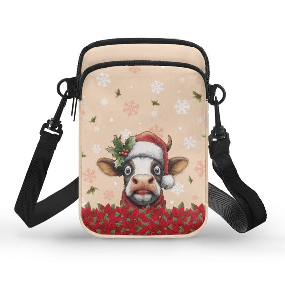 Chririnla Christmas Cow Pattern Mini Phone Purse, Adjustable with Crossbody Strap Cell Phone Purse for Shop Daily Use