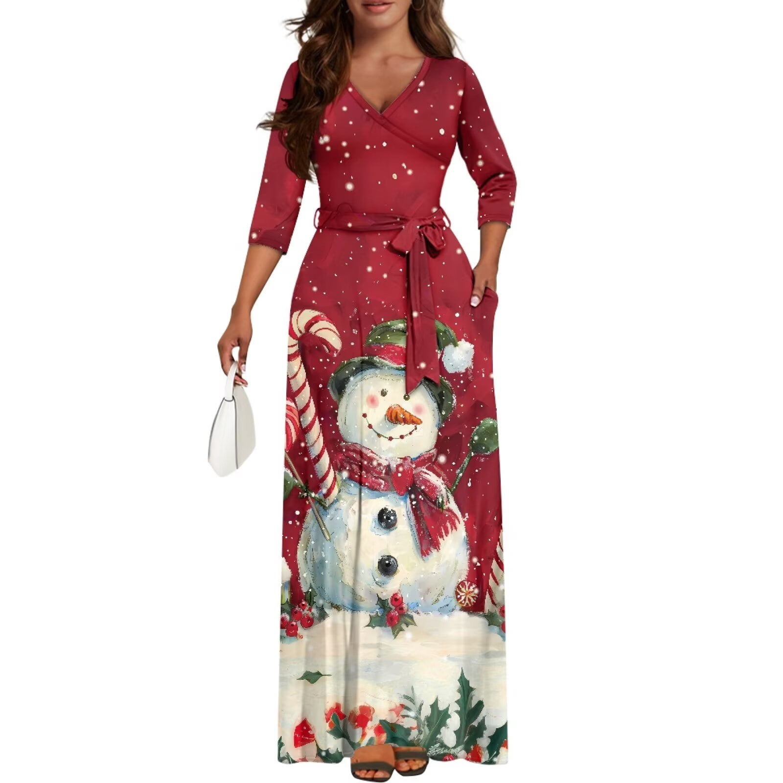 sexy plus size christmas dress Chririnla Dresses for Women 2024 Party Elegant Maxi Dresses Xmas Snowman Print 3/4 Sleeve V Neck Casual Tummy Contour Wrap Long Dresses with Belt 3.26_Launch This charming garment can ASOS Maternity | Dresses Cores:Felina Print