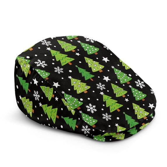 Chririnla Christmas Flat Cap with Tree Snowflake, Soft Adjustable Polyester Forward Cap for Men Women Daily Commuting and Golf