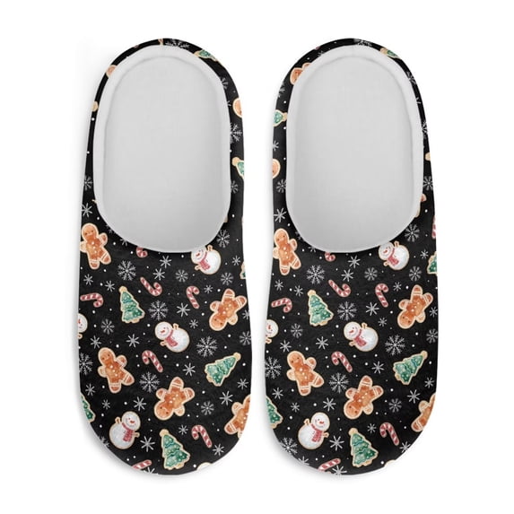 Chririnla Christmas Gingerbread Man Black Gifts Slippers Soft Plush Fuzzy Comfy Non Slip Indoor Outdoor House Shoes Warm Cozy Memory Foam Sole Lightweight For Women