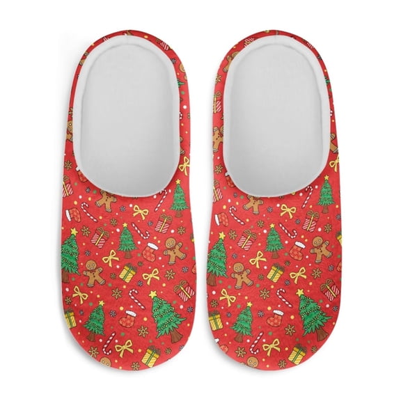 Chririnla Christmas Gingerbread Man Tree Slippers For Women Soft Plush Fuzzy Comfy Non Slip Indoor Outdoor House Shoes Warm Cozy Memory Foam Sole Lightweight
