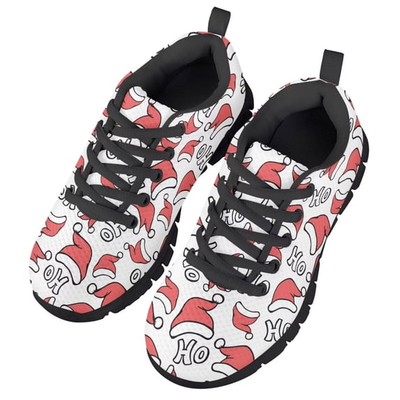 Chririnla Christmas Hat Shoes for Boys Girls Lightweight Slip on Sneakers Comfort Mesh Sports Athletic Shoes Primary School Walking Sport Shoe