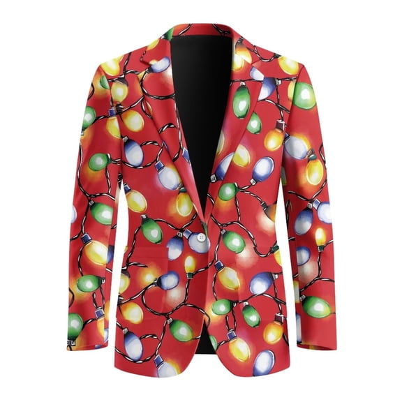 Chririnla Christmas Lights Print Tuxedo Jackets Men's One Button Blazer Tuxedo Open Front Casual Sports Coats for Wedding Prom Party Dinner
