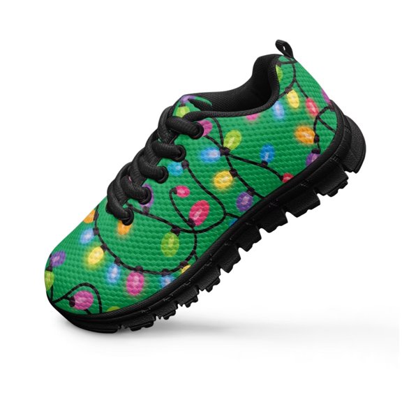 Chririnla Christmas Lights Sneakers Boys Girls Slip on Shoes 4 Kids Breathable Knitted Mesh Athletic Sport Shoes Lightweight Xmas Outfit