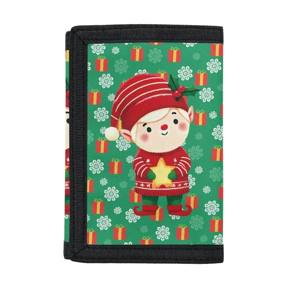 Chririnla Christmas Pattern Portable Kids Trifold Wallet, Polyester Trifold Card Wallet Dustproof Trifold Pouch for Travel Shopping