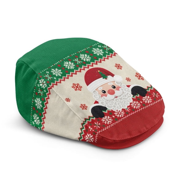 Chririnla Christmas Polyester Forward Newsboy Hat Featuring Santa Snowflake, Vintage Flat Ivy Cap for All Season Outdoor Hiking