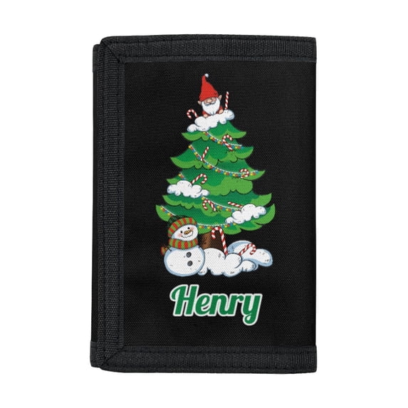 Chririnla Christmas Polyester Trifold Pouch Featuring Gnome Tree, Compact Portable Money Organizer for Outdoor and Travel Use